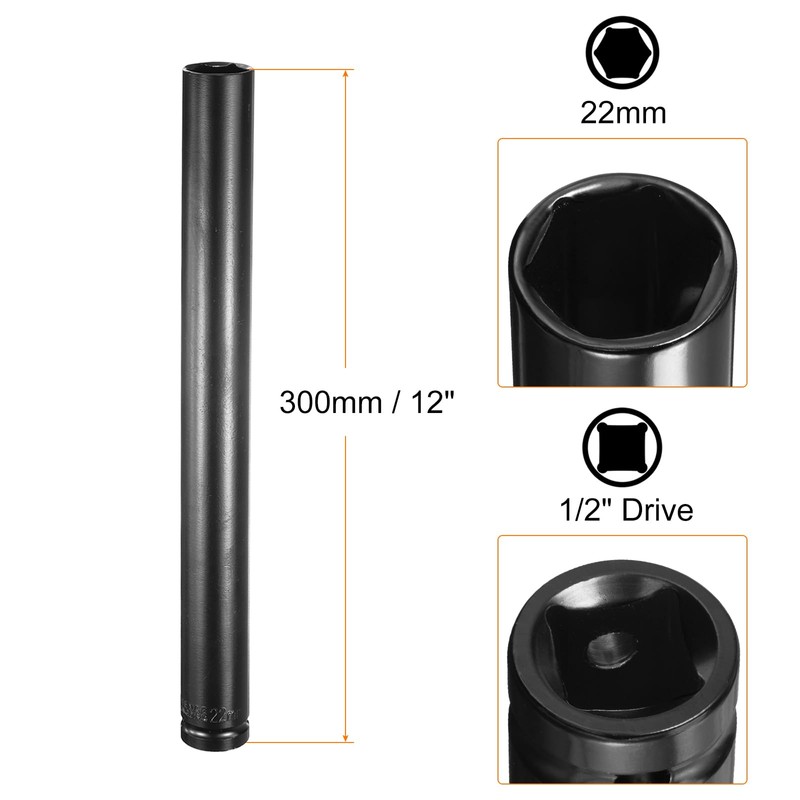 sourcing map Deep 6-Points Impact Socket 1/2" Drive 22mm Metric