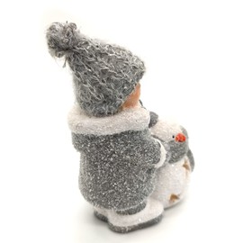 DARO DEKO Winterkind Boy with LED Snowman 16 cm Decorative Figure Christmas Decoration