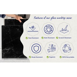 Kitchenville Glass Cutting Board 20”x16”: Tempered Glass Kitchen Counter Protector - Durable- Scratch-Resistant, Heat-Proof - Design 1 - Black Marble Effect