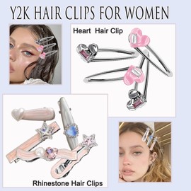 25Pcs Y2K Silver Hair Clips Metal Star Barrettes 15 Shapes Pentagram Hair Snap Clips for Girls Heart Punk Kawaii 2000s Hair Accessories for Women(Style 2)