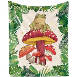 Mushroom Throw Blanket, Soft Plush Flannel Fleece Frog Mushroom Blanket for Boys Girls, Lightweight Cozy Fuzzy Cute Cartoon Plant Throw Blankets Gifts for Mushroom Lovers Sofa Couch Bed, 130x150cm