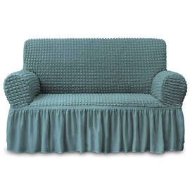 NICEEC Loveseat Slipcover Sage Loveseat Cover 1 Piece Easy Fitted Sofa Couch Cover Universal High Stretch Durable Furniture Protector Love Seat with Skirt Country Style (2 Seater Sage)