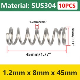 Qrity 10Pcs Coil Extended Compressed Spring, Compressed Springs, Stainless Steel Springs, Wire Diameter 1.2mm, 8mm OD, 45mm Free Length