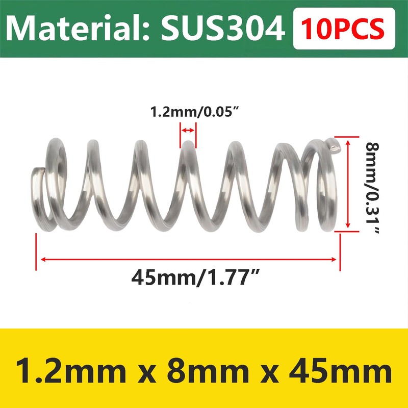 Qrity 10Pcs Coil Extended Compressed Spring, Compressed Springs, Stainless Steel