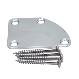 4-Bolt Metal Electric Guitar Neck Plate, Replacement Neckplate with Mounting Screws, Curved Semi Round Guitar Neck Joint Part, Electric Guitar Accessories (1PCS, Silver)