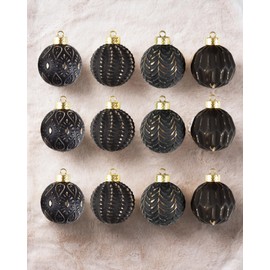 Black and Gold Rustic Christmas Ball Ornaments, 3.15 inches Vintage Christmas Tree Decorations, 12 PCS Large Shatterproof Neutral Farmhouse Luxury Xmas Ornaments for Christmas Tree, Home Decor
