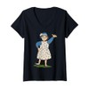 Womens Cheerful Cartoon Character Waving For Children V-Neck T-Shirt