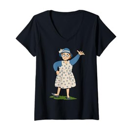 Womens Cheerful Cartoon Character Waving For Children V-Neck T-Shirt