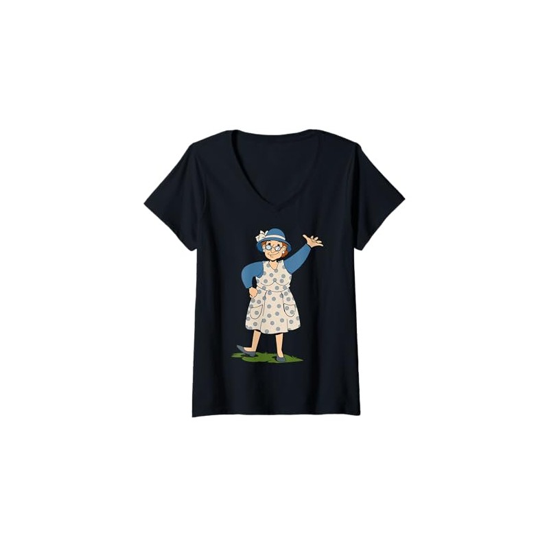 Womens Cheerful Cartoon Character Waving For Children V-Neck T-Shirt