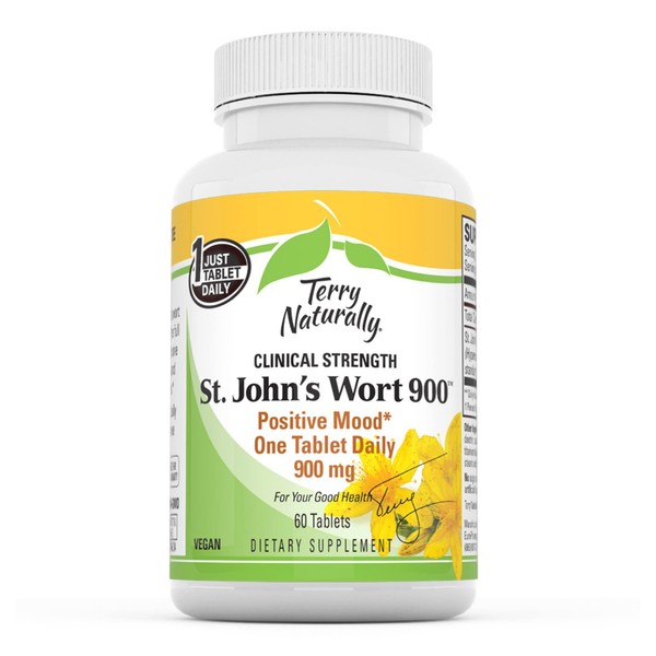 Terry Naturally St John's Wort 900 - 60 Tablets - Provides Full Clinical Dose - Non-GMO, Vegan, Gluten Free - 60 Servings