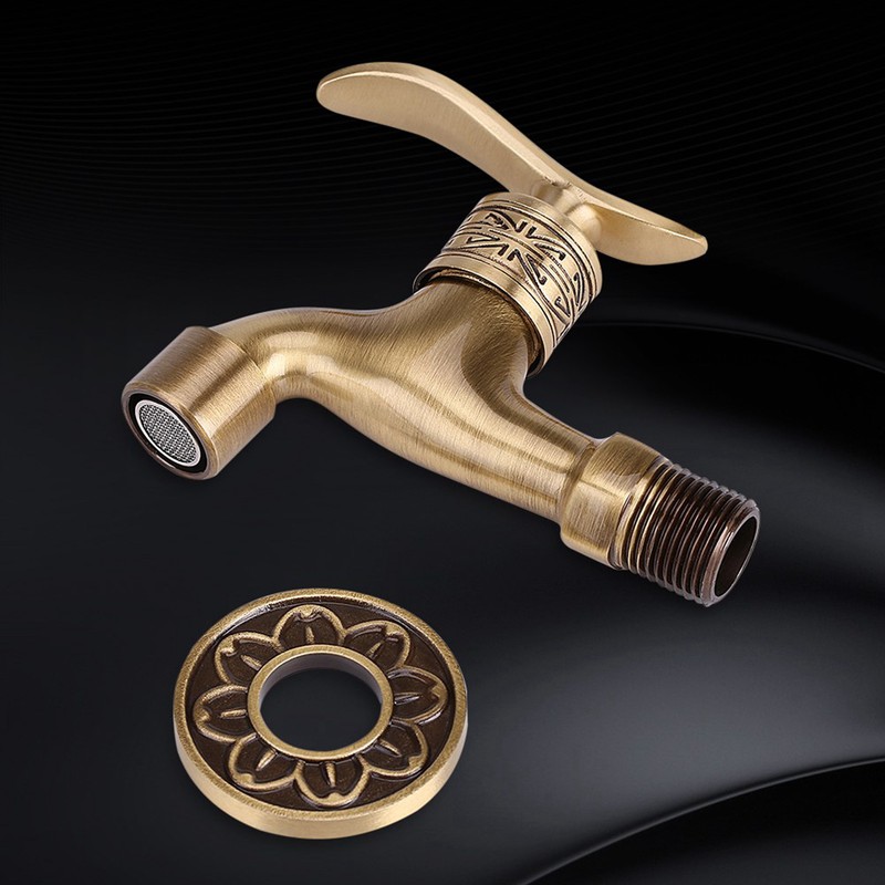 Antique Style Brass Washing Machine Faucet Wall Mount Laundry Cold