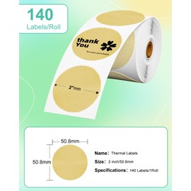 Ponek Round Label Compatible with M100/M110/M120/M260/M220/M150, 1.96" x 1.96"(50x50 mm), Thermal Circle Gold Label for Logo/Gift Labels/Thank You Label/Small Business/,140 Labels/Roll