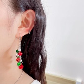 Silver Red Green Christmas Jingle Bell Cute Ornament Long Chain Dangle Earrings Bracelets Necklaces for Women Hook Hypoallergenic Party Jewelry (Green&Red, One Size)