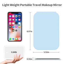 Nicesail Makeup Mirror with Light for Travel, Folding Mirror with 3 Color Lighting Adjustable Brightness,Table Mirror of 360 Rotation Stand,Non Reversing Mirror (No Magnification, Blue)