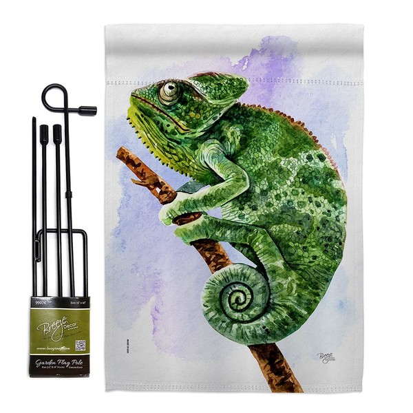 Breeze Decor Chameleon Garden Flag Set with Stand Critters Bee