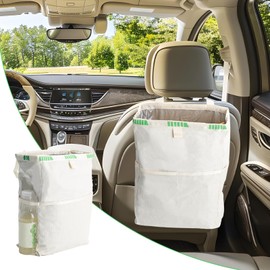 HIAHXC Car Bin Foldable Hanging Car Trash Bin with Storage Pockets Bin for Car Waterproof Car Trash Can Car Accessories Interior (Beige)