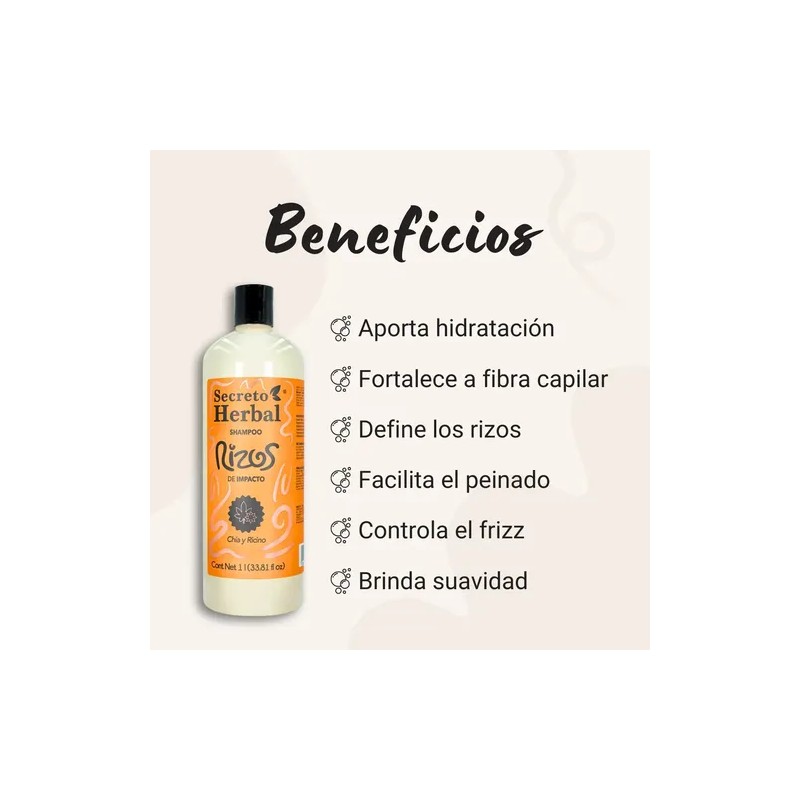 Shampoo Natural Rizos Secreto Herbal Chía Y Ricino 1l