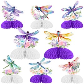 Fangleland 8Pcs Dragonfly Honeycomb Centerpieces, Insect Dragonfly Themed Table Toppers Fly Garden Birthday Baby Bridal Shower Bachelorette Wedding Party Decor Supplies