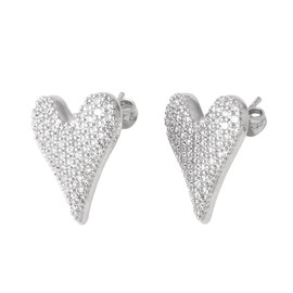 Chunky Rhinestone Full Heart Love Big Stud Earrings for Women Dainty Silver Plated Cubic Zirconia Hearted Studs Pin Hypoallergenic Minimalist Fashion Party Wedding Birthday Valentine's Day Gifts Her Mom Wife Bff (Silver)