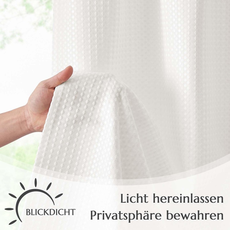 TOPICK Opaque Net Curtains Kitchen White Bistro Curtain with Drawstring