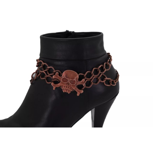 Unbranded Women Bronze Metal Boot Chain Bracelet Skeleton Skull CharmBiker
