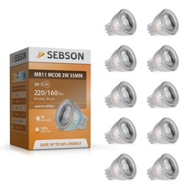 SEBSON LED Bulb GU4 / MR11 Warm White 3 W Replaces 20 W Incandescent Bulb 220 Lumen LED Spotlight 36° 12 V DC Diameter 35 x 40 mm Pack of 10