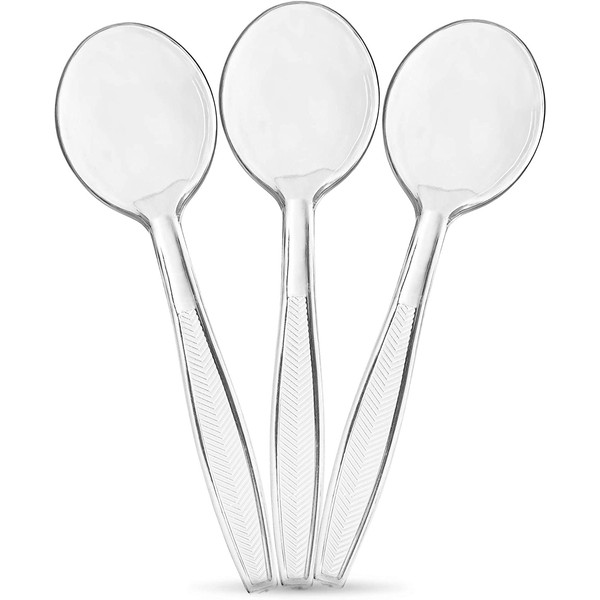 Plasticpro Clear Plastic Soup Spoons Disposable Cutlery Medium Weight Utensils 50 Count