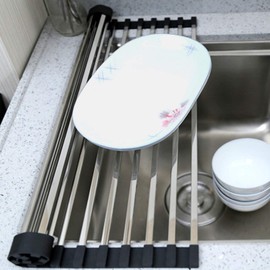 Ahyuan Roll up Dish Drying Rack Square Tubes Stainless Still over the Sink Dish Rack Roll Up Dish Drainers for Kitchen Sink Counter Roll-up Drying Rack Foldable Dish Drying Rack (20.5''Wx13''L)