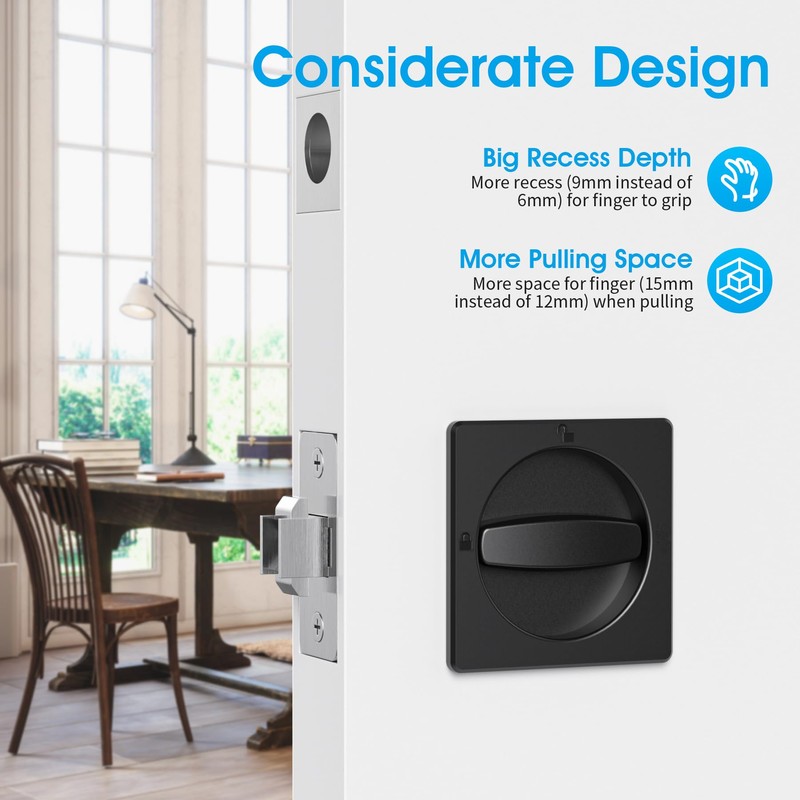 AST Square Pocket Door Lock with Edge Pull, Sturdy Privacy