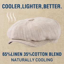 TOP-EX Men's Flat Cap Summer Lightweight Breathable 8-Panel Flat Gatsby Hat Made of Linen for Large Heads M/L L/XL XL/XXL, Light Beige Twill, M - L