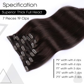 VINBAO Remy Hair Extensions Clip in Hair 20 Inch 160g 7 pieces Clip in Hair Extensions Color 2 Dark Brown Human Hair Extensions No Tangle No Shedding Clip in Real Hair (7C#2-20Inch)