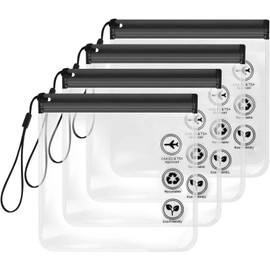 4pc Airport Security Liquids Bags - 20 x 20 cm Clear Plastic Bags for Travel Essentials.Approved Liquids Bag for Airport Security