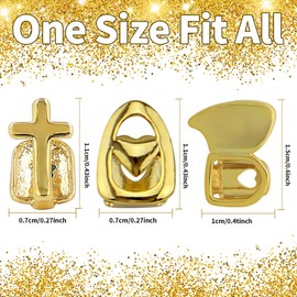 3 Pieces 18K Gold Plated Gold Finish Gold Teeth Grillz Single Teeth Cap Crown, Hip Hop Mouth Grills Fang with Adhesive Beads Party Accessories for Men Women