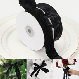 HUIHUANG Black Velvet Ribbon 1 inch x 10 Yards Luxury Crushed Velvet Ribbon for Choker, Hair Bows, Crafts, Gift Wrapping, Wreath Decoration, Flower Bouquets, Christmas Tree Ornaments,