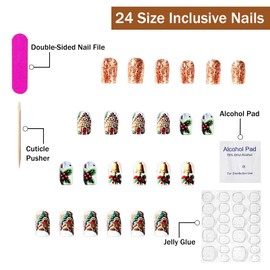 Christmas Press on Nails Medium Square SWEKKE Winter Fake Nails False Nails with Designs Mistletoe Ginger Bread Man Christmas Tree Glossy Glue on Nails Xmas Acrylic Nails for Women Girls 24 Pcs
