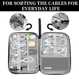 Guegine 2 Pcs Cable Organiser, Electronics Organizer Travel Case, Waterproof Fabric Large-Capacity Partition Design, Portable Handle for Charger Cable Sd Card Mobile Power Storage (Black + Navy)