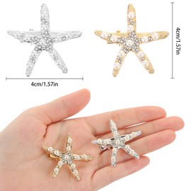 6pcs Sea Star Hair Clips,UHOMENY Luxury Pearl Starfish Rhinestones Hairpins Mermaid Hair Accessories Gold Sliver Sea Star Hair Styling Clips Ocean Side Clip Bridal Headdress Barrettes (gold,sliver)