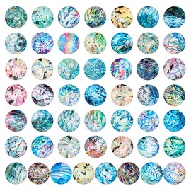 PandaHall 25mm Shell Glass Cabochons 50 Styles Shell Tiles Ocean Coast Cabochons Shell Mosaic Printed Picture Tile Semicircular Dome Cabochons for Jewellery Making Christmas Chains