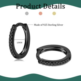 HUABOLA CALYN 3 Pairs of Hoop Earrings Silver 925, Silver Gold Hoop Earrings Silver 925 Small Set for Women Men Girls in 8/10/12 mm, Hypoallergenic Earrings Gold Set with AAA Zirconia Jewellery,