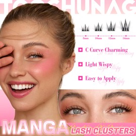 Manga Lash Clusters Kit 8-14mm Natural Eyelash Clusters DIY Lash Extension Kit Anime Lashes Clusters Thin Band Individual Cluster Eyelash Extensions with Lash Glue&Tweezers by TOOCHUNAG