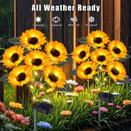 yeuago Solar Sunflower Lights Outdoor Flower Garden Stake Lights,4 Pack 24 Sunflower Waterproof Lights for Outside Party Gardening Gifts Mother's Day for Patio Yard Pathway Party Housewarming Gift