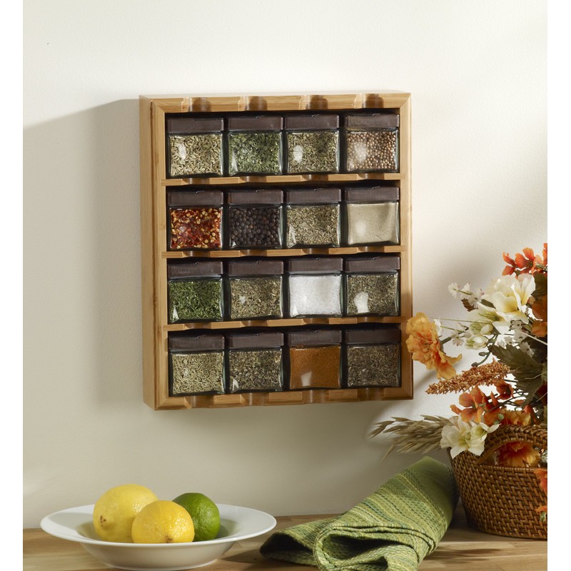 Kamenstein Jar Bamboo 3-in-1 Spice Organizer for Countertop, Wall, and