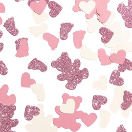 120 x Baby Shower Table Confetti | It's a Girl table scatter | Baby Pink Bears, Hearts and Baby Feet decorations