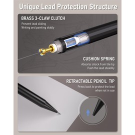 Four Candies Metal Mechanical Pencils 0.5 & 0.7 mm, 2PCS Mechanical Pencils with Dual Spring, 8 Tubes Lead Refills, 2PCS 4B Erasers and 18PCS Eraser Refills, Mechanical Pencil Set for Writing Drawing