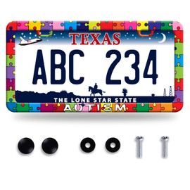 Autism Awareness License Plate Frame Colorful Puzzle License Plate Frames Stainless Steel Accessories Cars Decor with 2 Holes and Screws Fits Standard US CA Vehicles Size 12.2 x 6 Inches