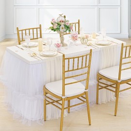 9ft White Tulle Table Skirt 2 Layer Fluffy Tutu Table Skirt Ruffle Table Cloth for Birthday Party Wedding Bridal Shower Baby Shower Decoration