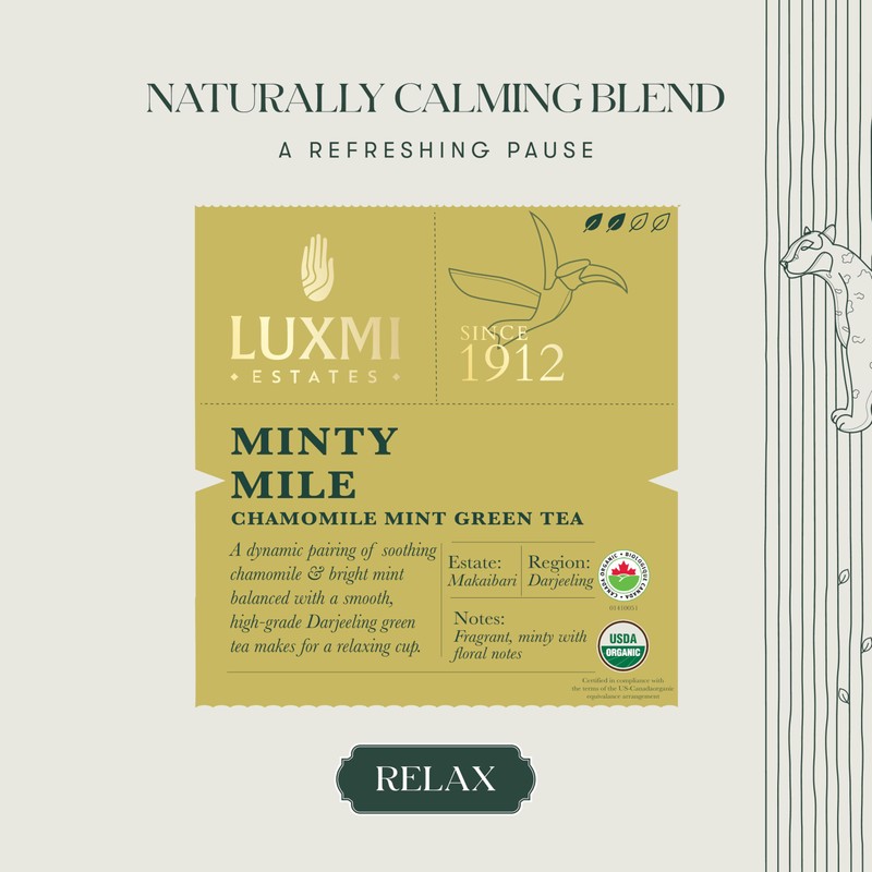 Luxmi Estates Minty Mile Organic Chamomile Mint Green Tea (50