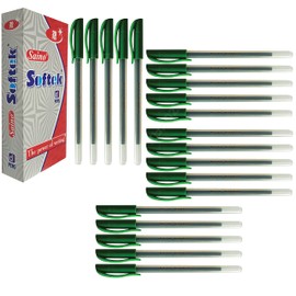 SAINO 20 x 0.7mm Fine Tip Softek GREEN Ballpoint Pens NON DRY GUARANTEE