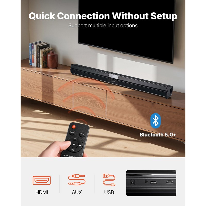 VEVOR Sound Bar for Smart TV, 2.0 Channel, 32-Inch Compact