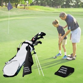 Artpreti Toallas de Golf, Toalla de Golf Divertida de Alta Calidad, Toallas de Golf Bordadas para Bolsas de Golf con Clip, Regalos de Golf para Hombres o Mujeres, Swing Swear Repeat, Color Negro